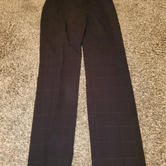 Armani Collezioni Windowpane Wool Blend Pleated Pants Navy Blue 0 - Picture 2 of 5